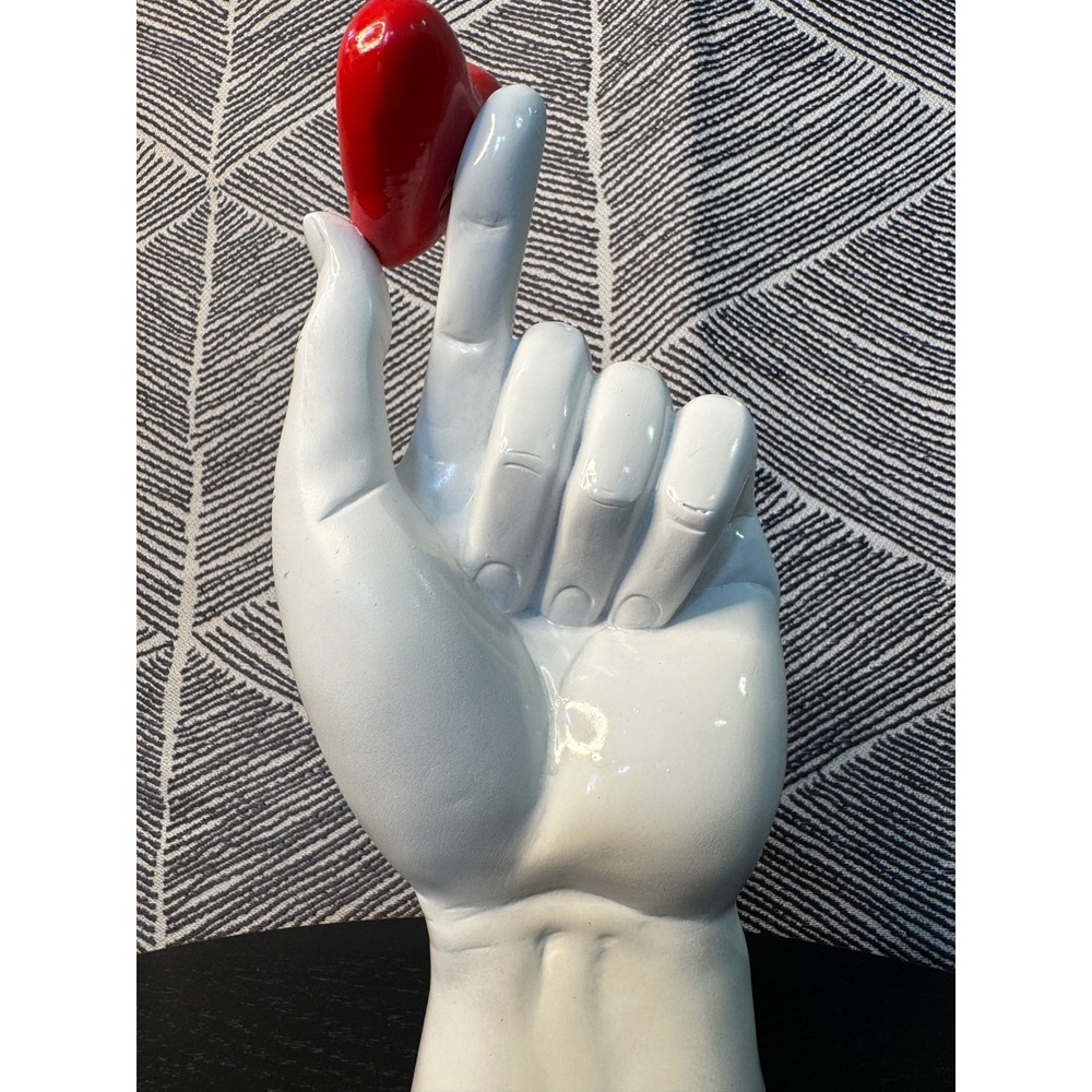 A Pinch of Love Hand Sculpture‎ Holding Red Heart White Ceramic
